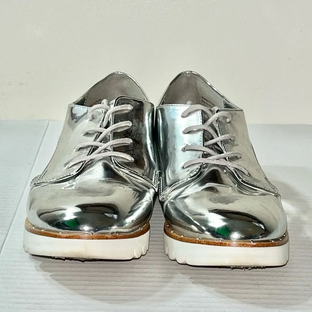Aldo Rerranna Metallic Cutout Platform Oxford Shoes Silver Size 6.5 Renaissance‎